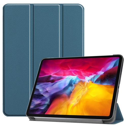 Custer Texture Horizontal Flip PU Leather Case with Three-folding Holder & Sleep / Wake-up Function For iPad Pro 11 (2021)(Dark Green)