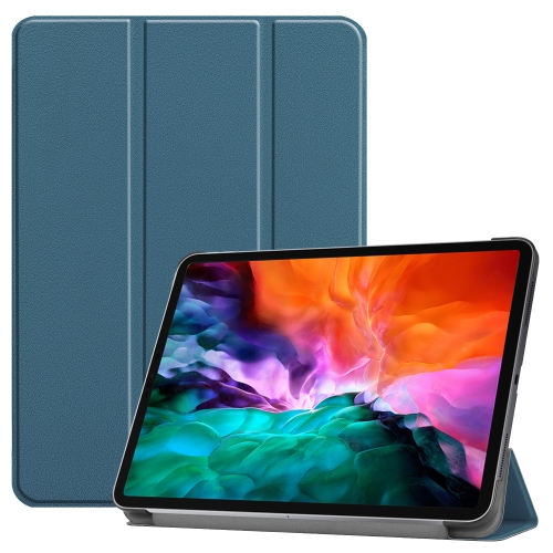 Custer Texture Horizontal Flip PU Leather Case with Three-folding Holder & Sleep / Wake-up Function For iPad Pro 12.9 (2021)(Dark Green)