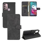 For Motorola Moto G30 / G10 Solid Color Skin Feel Magnetic Buckle Horizontal Flip Calf Texture PU Leather Case with Holder & Card Slots & Wallet(Black)