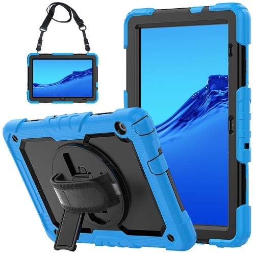 For Huawei MediaPad T5 Shockproof Colorful Silicone + PC Protective Case with Holder & Shoulder Strap & Hand Strap(Light Blue)