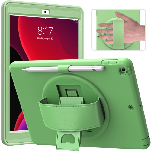 360 Degree Rotation PC + TPU Protective Case with Holder & Hand-strap & Pen Slot For iPad 10.2 (2020) / (2019)(Green)
