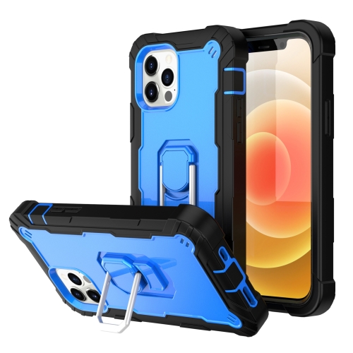 PC + Rubber 3-layers Shockproof Protective Case with Rotating Holder For iPhone 12 Pro Max(Black + Blue)