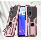 For Xiaomi Mi 10T Pro 5G Armor 2 in 1 PC + TPU Magnetic Shockproof Case with Foldable Holder(Rose Gold)