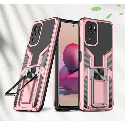 For Xiaomi Redmi Note 10 Armor 2 in 1 PC + TPU Magnetic Shockproof Case with Foldable Holder(Rose Gold)