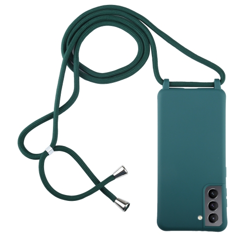 For Samsung Galaxy S21 5G Candy Colors TPU Protective Case with Lanyard(Dark Green)