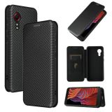 For Samsung Galaxy Xcover 5 Carbon Fiber Texture Magnetic Horizontal Flip TPU + PC + PU Leather Case with Card Slot(Black)