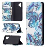 For Samsung Galaxy A32 4G Colored Drawing Pattern Invisible Magnetic Horizontal Flip PU Leather Case with Holder & Card Slots & Wallet(Blue Leaves)