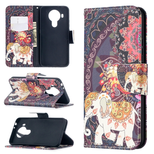 For Nokia 5.4 Colored Drawing Pattern Horizontal Flip Leather Case with Holder & Card Slots & Wallet(Flowers Elephant)