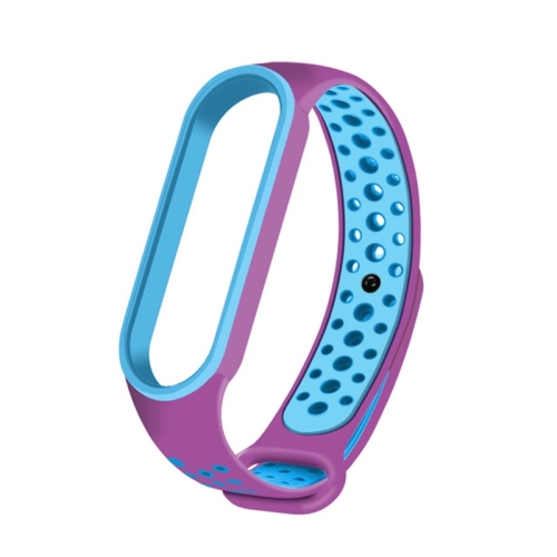 For Xiaomi Mi Band 6 (CA8856) Breathable Silicone Replacement Strap Watchband with Holes(Purple+Blue)