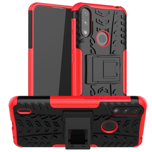 For Motorola Moto E7 Power Tire Texture Shockproof TPU+PC Protective Case with Holder(Red)