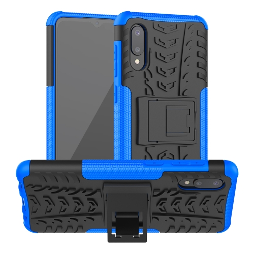 For Samsung Galaxy A02(EU Version) Tire Texture Shockproof TPU+PC Protective Case with Holder(Blue)