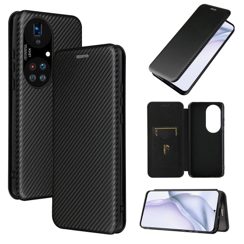 For Huawei P50 Pro Carbon Fiber Texture Magnetic Horizontal Flip TPU + PC + PU Leather Case with Card Slot(Black)