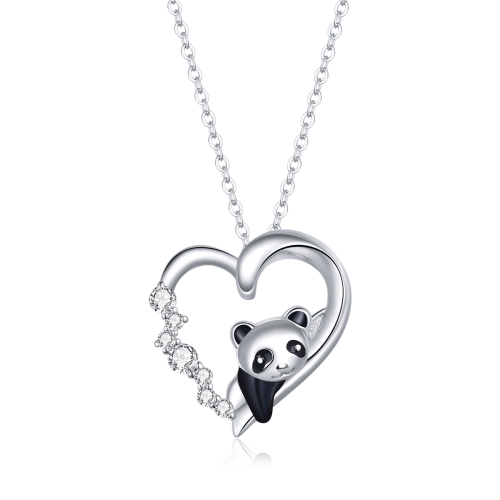 S925 Sterling Silver Heart-shaped Panda Women Nacklace Jewelry