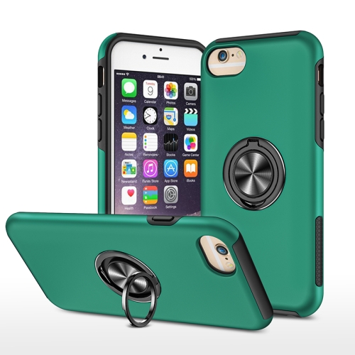 PC + TPU Shockproof Magnetic Protective Case with Invisible Ring Holder For iPhone 6(Dark Green)
