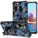 For Xiaomi Redmi Note 10 Pro Camouflage Armor Shockproof TPU + PC Magnetic Protective Case with Holder(Dark Blue)