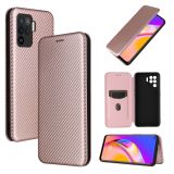 For OPPO A94 4G / F19 Pro / Reno5 F Carbon Fiber Texture Magnetic Horizontal Flip TPU + PC + PU Leather Case with Card Slot(Pink)