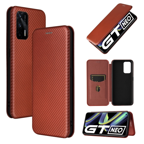 For OPPO Realme GT 5G Carbon Fiber Texture Magnetic Horizontal Flip TPU + PC + PU Leather Case with Card Slot(Brown)