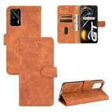 For OPPO Realme GT 5G Solid Color Skin Feel Magnetic Buckle Horizontal Flip PU Leather Case with Holder & Card Slots & Wallet(Brown)