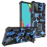 For Samsung Galaxy A52 4G / 5G Camouflage Armor Shockproof TPU + PC Magnetic Protective Case with Holder(Dark Blue)