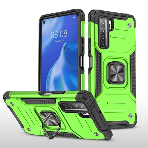 For Huawei P40 Lite 5G / Nova 7 SE Magnetic Armor Shockproof TPU + PC Case with Metal Ring Holder(Green)