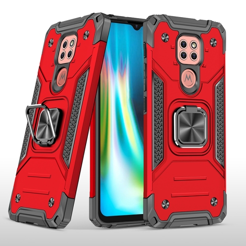 For Motorola Moto G9 Play Magnetic Armor Shockproof TPU + PC Case with Metal Ring Holder(Red)