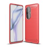 For Huawei P50 Pro Brushed Texture Carbon Fiber TPU Case(Red)