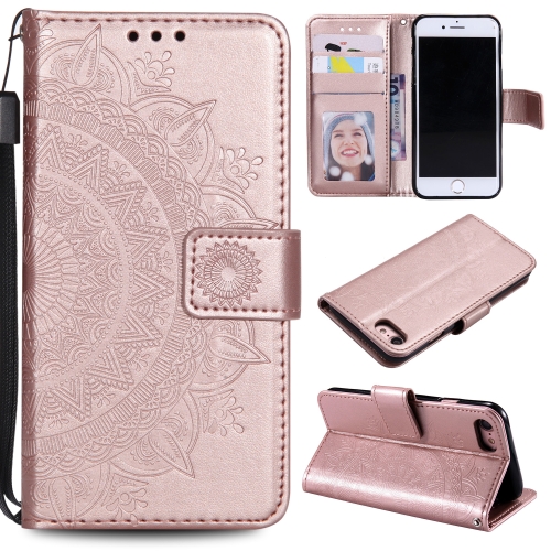 Totem Flower Embossed Horizontal Flip TPU + PU Leather Case with Holder & Card Slots & Wallet For iPhone SE 2020 / 8 / 7(Rose Gold)