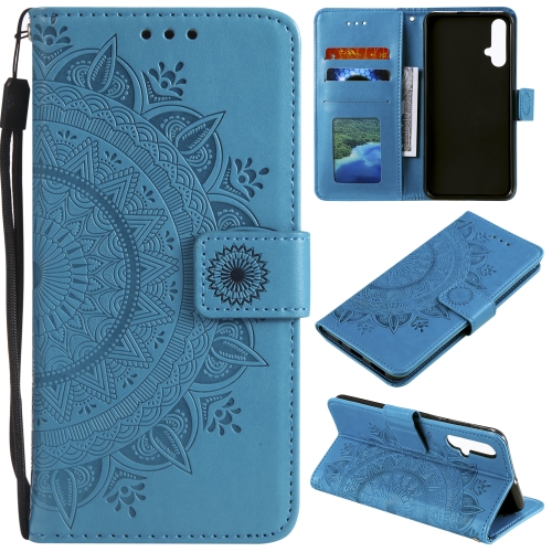 For Huawei nova 5 Totem Flower Embossed Horizontal Flip TPU + PU Leather Case with Holder & Card Slots & Wallet(Blue)