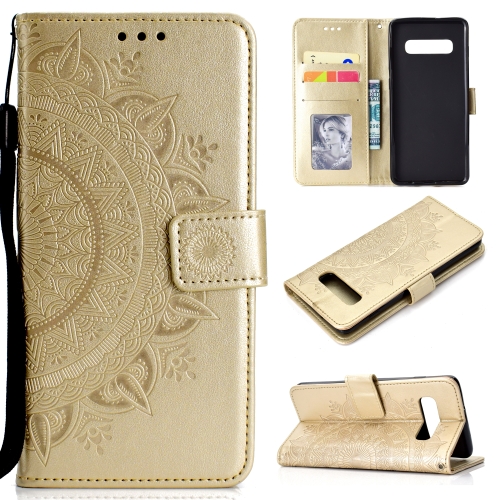For Samsung Galaxy S10 Plus Totem Flower Embossed Horizontal Flip TPU + PU Leather Case with Holder & Card Slots & Wallet(Gold)