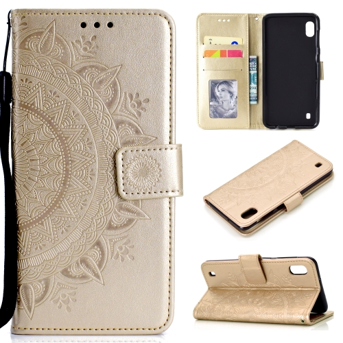 For Samsung Galaxy A01 Totem Flower Embossed Horizontal Flip TPU + PU Leather Case with Holder & Card Slots & Wallet(Gold)