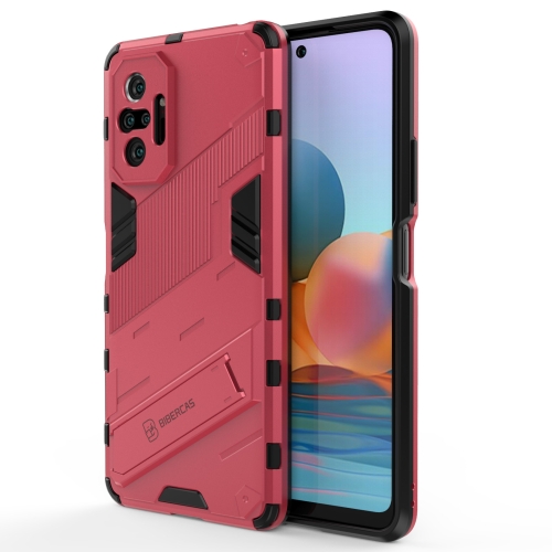 For Xiaomi Redmi Note 10 Pro Punk Armor 2 in 1 PC + TPU Shockproof Case with Invisible Holder(Light Red)