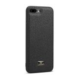 Fierre Shann Leather Texture Phone Back Cover Case For iPhone SE 2020 / 8 / 7(Lychee Black)
