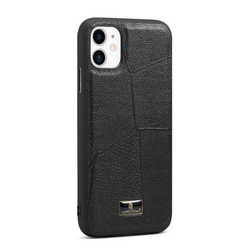 Fierre Shann Leather Texture Phone Back Cover Case For iPhone 11 Pro Max(Ox Tendon Black)