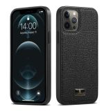 Fierre Shann Leather Texture Phone Back Cover Case For iPhone 12 Pro Max(Lychee Black)