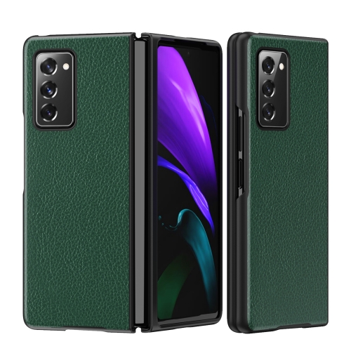 For Samsung Galaxy Z Fold2 5G Leather Texture + PC Full Coverge Folding Case(Green Litchi Texture)
