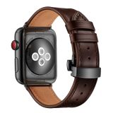 Genuine Leather + Butterfly Black Buckle Replacement Watchbands For Apple Watch Series 6 & SE & 5 & 4 44mm / 3 & 2 & 1 42mm(Dark Brown)