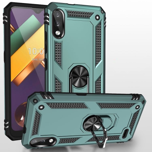 For LG K22 Shockproof TPU + PC Protective Case with 360 Degree Rotating Holder(Green)