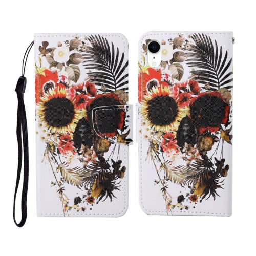 For iPhone XR Painted Pattern Horizontal Flip Leathe Case(Skull)