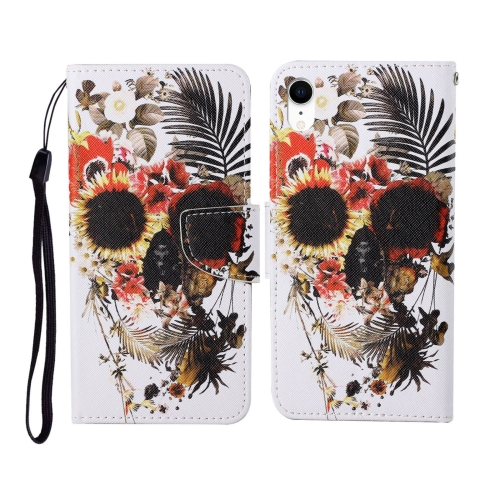 For iPhone XS Max Painted Pattern Horizontal Flip Leathe Case(Skull)