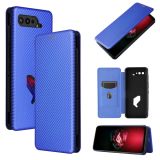 For Asus ROG Phone 5 Carbon Fiber Texture Magnetic Horizontal Flip TPU + PC + PU Leather Case with Card Slot(Blue)