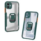 For iPhone 12 Pro Clear TPE + PC + TPU Magnetic Shockproof Case with Ultra-thin Ring Holder(Dark Green)