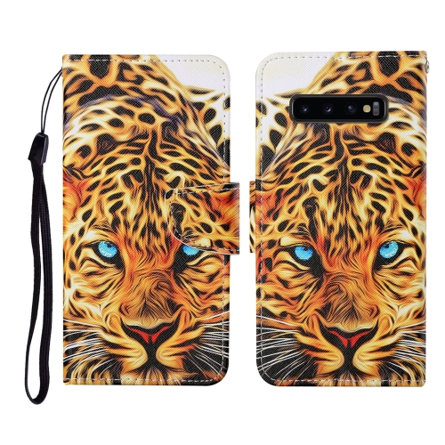 For Samsung Galaxy S10+ Colored Drawing Pattern Horizontal Flip Leather Case with Holder & Card Slots & Wallet & Lanyard(Yellow Leopard)