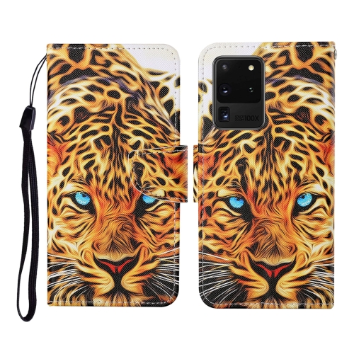 For Samsung Galaxy S20 Ultra Colored Drawing Pattern Horizontal Flip Leather Case with Holder & Card Slots & Wallet & Lanyard(Yellow Leopard)