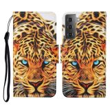 For Samsung Galaxy S21+ 5G Colored Drawing Pattern Horizontal Flip Leather Case with Holder & Card Slots & Wallet & Lanyard(Yellow Leopard)