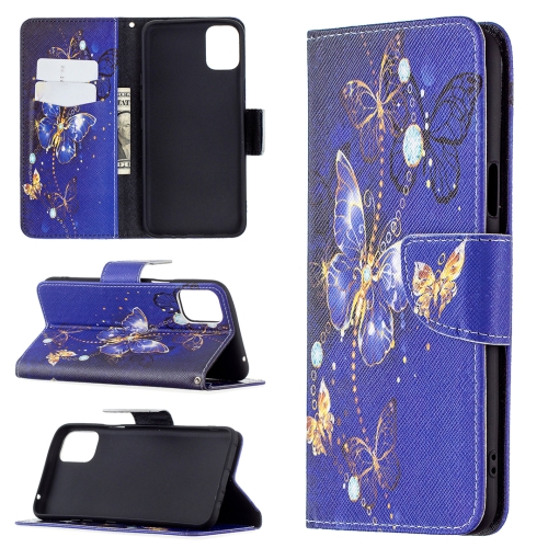 For LG K42 Colored Drawing Pattern Horizontal Flip Leather Case with Holder & Card Slots & Wallet(Purple Butterfly)