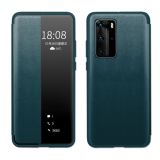 For Huawei P40 Pro Magnetic Side Window View Shockproof Horizontal Flip Leather Smart Case(Cyan)