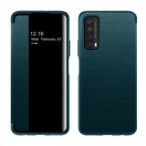 For Huawei P Smart 2021 Magnetic Side Window View Shockproof Horizontal Flip Leather Smart Case(Cyan)