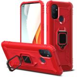 For OnePlus Nord N100 Carbon Fiber Protective Case with 360 Degree Rotating Ring Holder(Red)