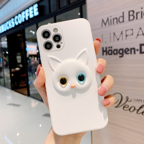 Cute Cartoon White Cat Full Coverage Case For iPhone 12 Pro Max(Yellow Blue)