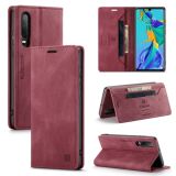 For Huawei P30 AutSpace A01 Retro Skin-feel Crazy Horse Texture Horizontal Flip Leather Case with Holder & Card Slots & Wallet & RFID(Wine Red)